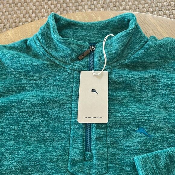 Tommy Bahama Cloud Peak, Half Zip Fleece Sweatshirt Quetzal Green, Large, NWT - Picture 4 of 10